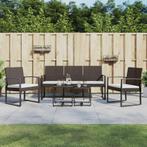 vidaXL 5-delige Tuinset met kussens polypropeen rattan bruin, Verzenden, Nieuw, 5 zitplaatsen, Tuinset