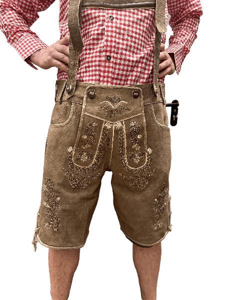 Lederhosen leer -  Champagne KORT, Hobby en Vrije tijd, Feestartikelen, Feestartikel, Nieuw, Verzenden