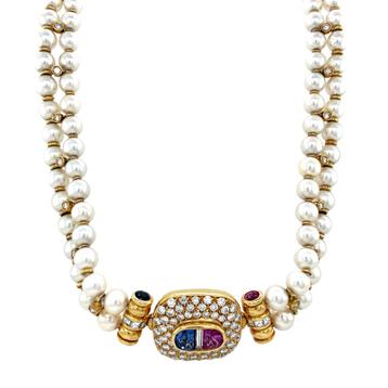 Vintage parel collier met gouden sluiting met saffier en beschikbaar voor biedingen