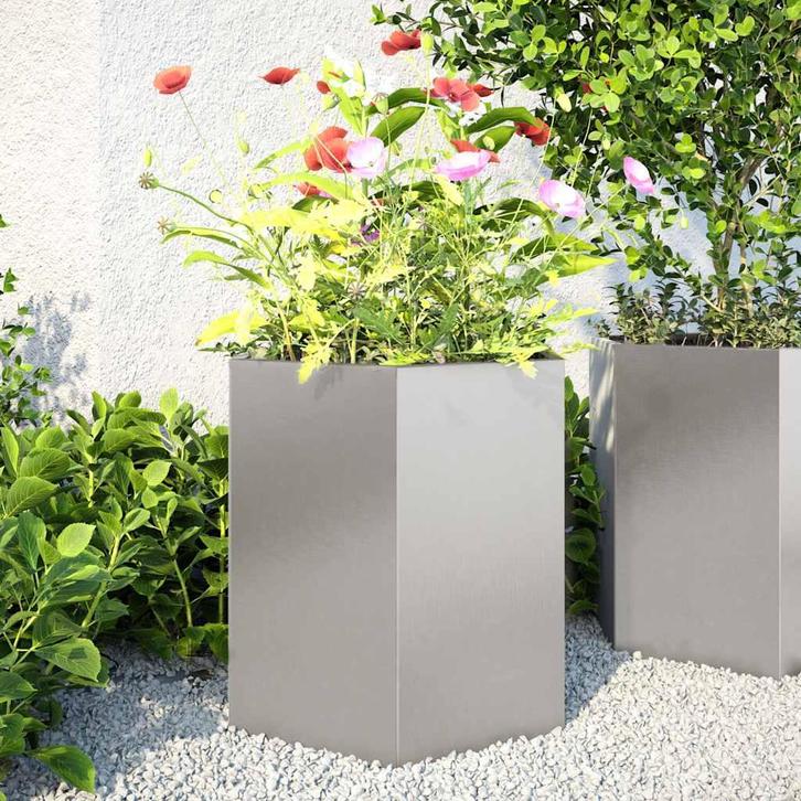 vidaXL Plantenbakken 2 st zeshoek 46x40x45 cm roestvrijstaal, Tuin en Terras, Bloembakken en Plantenbakken, Nieuw, Metaal, Verzenden