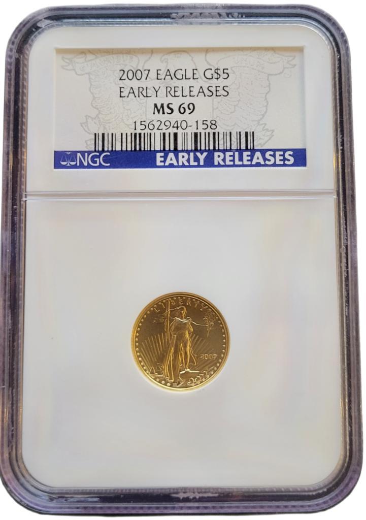 Gouden American Eagle 1/10 oz 2007 Early Releases NGC MS69, Postzegels en Munten, Munten | Amerika, Midden-Amerika, Losse munt