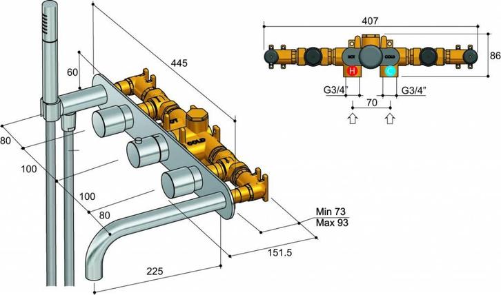 Buddy Inbouw Bad Thermostaat Met 2 Stopkranen 062, Doe-het-zelf en Verbouw, Sanitair, Ophalen of Verzenden