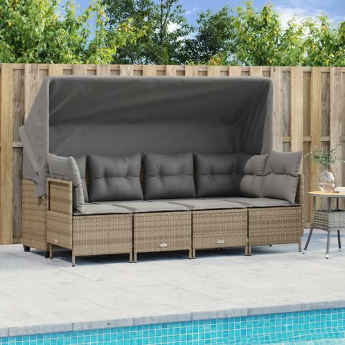 vidaXL 5-delige Loungeset met kussens poly rattan beige, Tuin en Terras, Tuinsets en Loungesets, Loungeset, Nieuw, Rotan, Verzenden