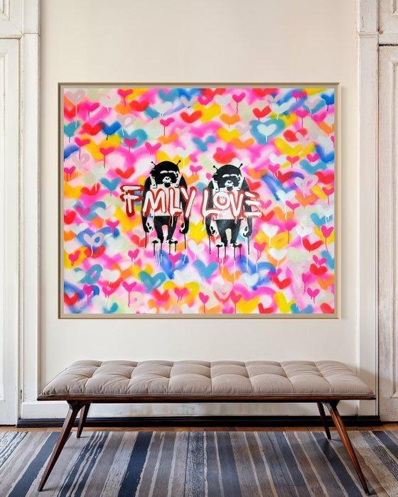 Timo Wedell - Family Love Like Banksy - XL · No Reserve, Antiek en Kunst, Kunst | Schilderijen | Modern
