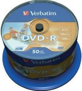 Verbatim DVD-R 4.7 GB Wide Inkjet Printable No ID 50 stuks, Computers en Software, Beschrijfbare discs, Nieuw, Verzenden