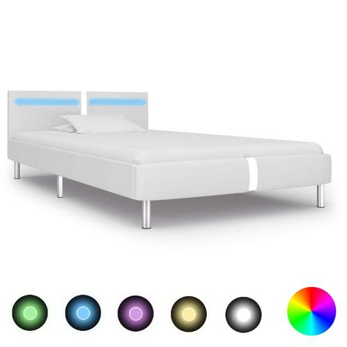 vidaXL Bedframe met LED kunstleer wit 90x200 cm, Huis en Inrichting, Slaapkamer | Bedden, 90 cm, 200 cm, Wit, Eenpersoons, Nieuw