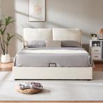 Tweepersoonsbed Lunner met matras 200x140 cm beige [en.casa], Verzenden, Nieuw