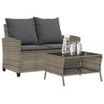 vidaXL Tuinbank 2-zits met kussens & tafel poly rattan grijs, Verzenden, Nieuw, Rotan