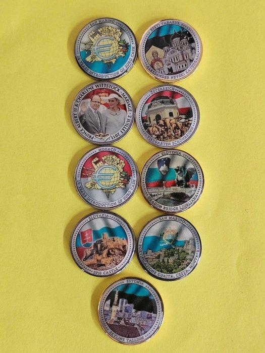 Europa. 2 Euro Various Years (9 colored coins) (Zonder, Postzegels en Munten, Munten | Europa | Euromunten