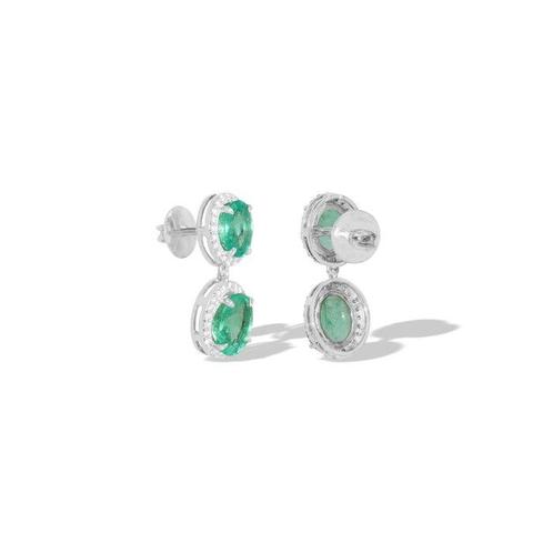 Oorstekers - 18 karaat Witgoud - 9.24ct. tw. Smaragd -, Sieraden, Tassen en Uiterlijk, Antieke sieraden