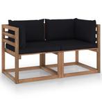vidaXL Tuinbank 2-zits pallet met zwarte kussens grenenhout, Verzenden, Nieuw