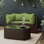 vidaXL 3-delige Loungeset met kussens poly rattan bruin, Verzenden, Nieuw, Rotan, Loungeset