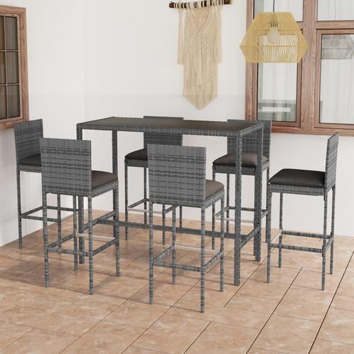 vidaXL 7-delige Tuinbarset met kussens poly rattan grijs, Tuin en Terras, Tuinsets en Loungesets, Nieuw, 6 zitplaatsen, Rotan