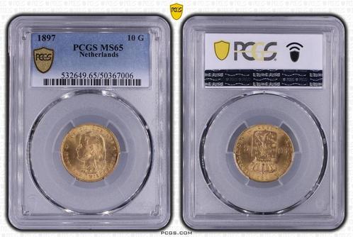 Gouden Wilhelmina 10 gulden 1897 MS65 losse parels PCGS, Postzegels en Munten, Munten | Nederland, Losse munt, 10 gulden, Koningin Wilhelmina