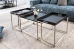 Moderne salontafelset van 3 ELEMENTS 75cm zwart stalen, Huis en Inrichting, Tafels | Salontafels, Ophalen of Verzenden, Nieuw
