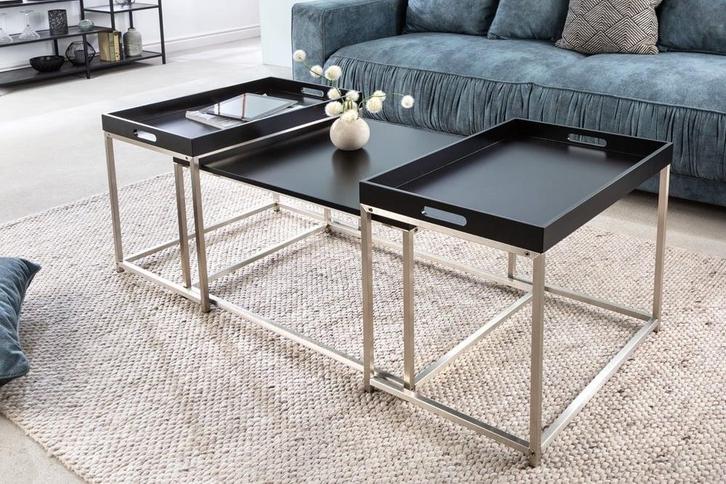 Moderne salontafelset van 3 ELEMENTS 75cm zwart stalen, Huis en Inrichting, Tafels | Salontafels, Ophalen of Verzenden