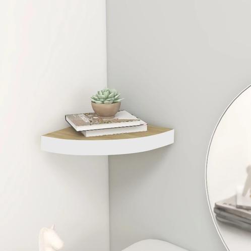 vidaXL Hoekwandschap 35x35x3,8 cm MDF eikenkleurig en wit, Huis en Inrichting, Woonaccessoires | Wandplanken en Boekenplanken