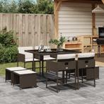 vidaXL 9-delige Tuinset met kussens poly rattan bruin, Nieuw, 8 zitplaatsen, Tuinset, Verzenden