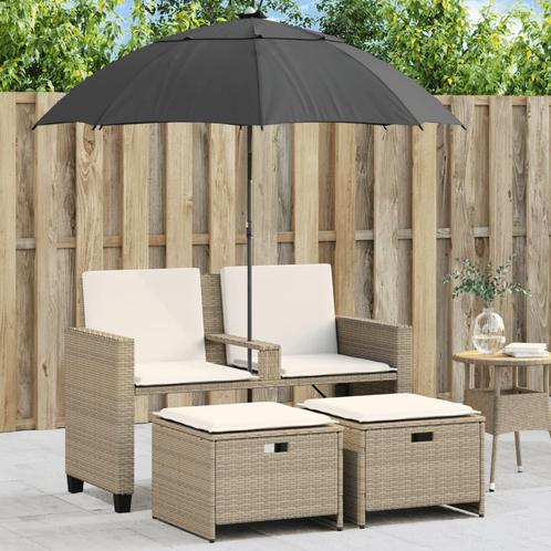 vidaXL Tuinbank 2-zits met parasol en voetenbanken poly, Tuin en Terras, Tuinsets en Loungesets, Nieuw, Rotan, Verzenden