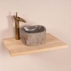 Eiken wastafelblad met Waskom en Watervalkraan | Toilet