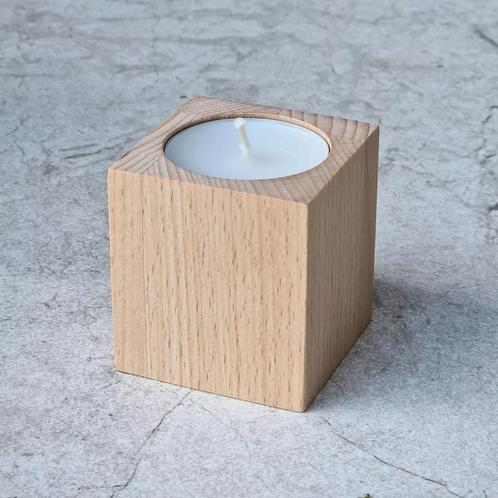 HOCHO Beukenhouten Waxinelichthouder - 50x50x60 mm– Natuu., Huis en Inrichting, Keuken | Keukenbenodigdheden, Nieuw, Ophalen of Verzenden