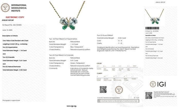 Halsketting - 14 karaat Geel goud - 1.58ct. tw. Aquamarijn -, Sieraden, Tassen en Uiterlijk, Kettingen