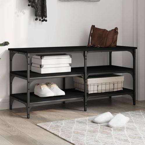 vidaXL Schoenenbank 100x38,5x49 cm bewerkt hout zwart, Huis en Inrichting, Banken | Voetenbanken en Poefen, Nieuw, Verzenden