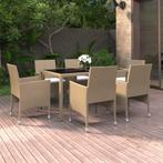 vidaXL 7-delige Tuinset poly rattan en gehard glas beige, Tuin en Terras, Tuinsets en Loungesets, Verzenden, Nieuw, Rotan, Tuinset
