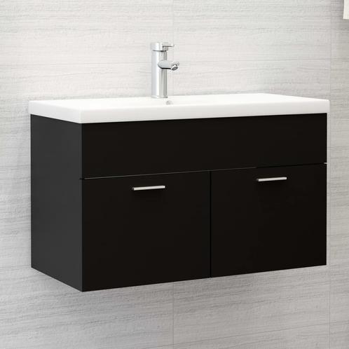 vidaXL Wastafelkast 80x38,5x46 cm bewerkt hout zwart, Huis en Inrichting, Badkamer | Badkamermeubels, Nieuw, Minder dan 100 cm