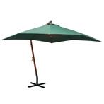 vidaXL Zweefparasol met houten paal 300x300 cm groen, Verzenden, Nieuw, 3 tot 4 meter, Zweefparasol