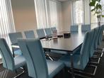 Set van 14 leren eetkamerstoelen - met sledepoot - blauw lee, Huis en Inrichting, Stoelen, Overige kleuren, Nieuw, Leer, Ophalen of Verzenden