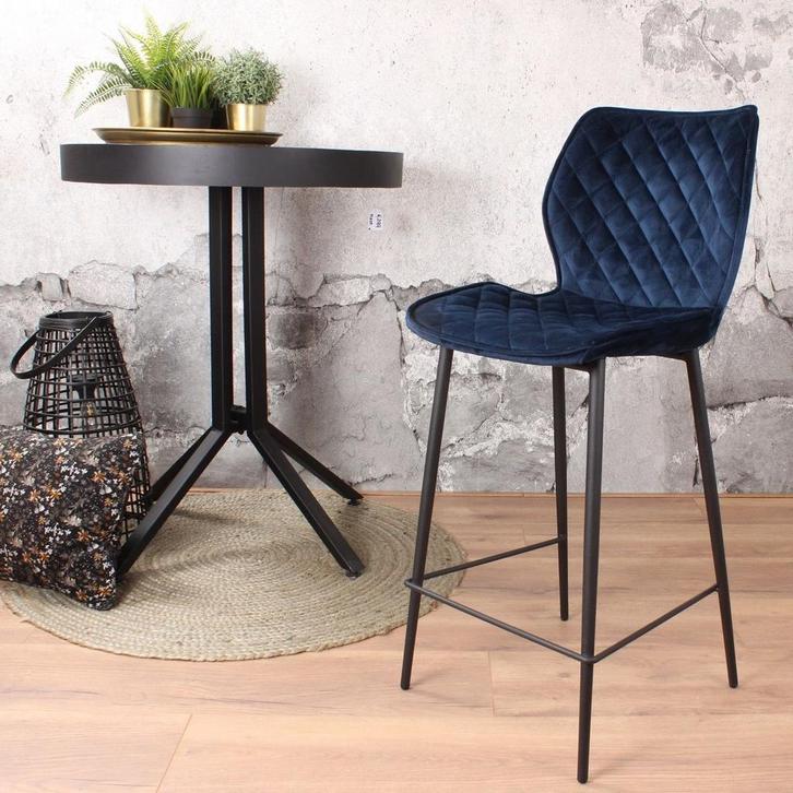 Ruby barkruk velvet 66 cm blauw, Huis en Inrichting, Stoelen, Blauw, Nieuw, Ophalen of Verzenden