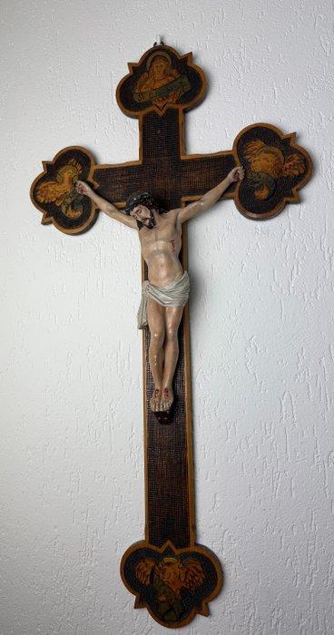 Crucifix - Hout, Gips - 1850-1900 - Vier Evangelisten - 98, Antiek en Kunst, Kunst | Niet-Westerse kunst