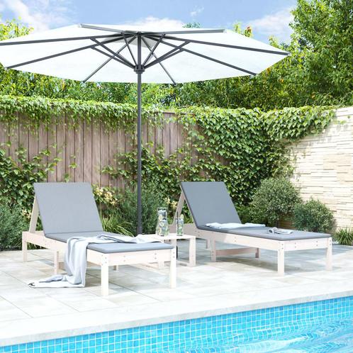 vidaXL Ligbedden 2 st met tafeltje massief grenenhout wit, Tuin en Terras, Ligbedden, Nieuw, Verzenden