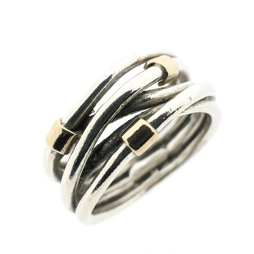 Pandora ring; Zilver met goud; Rope (zilveren Pandora ring), Sieraden, Tassen en Uiterlijk, Bedels, Gebruikt, Overige merken, Goud