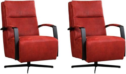 Rode leren industriële draaifauteuils - staal zwart frame m, Huis en Inrichting, Fauteuils, 50 tot 75 cm, 75 tot 100 cm, Nieuw