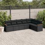 vidaXL 7-delige Loungeset met kussens poly rattan zwart, Verzenden, Nieuw, Rotan, Loungeset