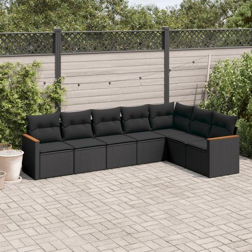vidaXL 7-delige Loungeset met kussens poly rattan zwart, Tuin en Terras, Tuinsets en Loungesets, Loungeset, Nieuw, Rotan, Verzenden
