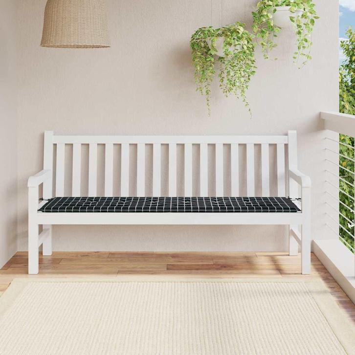 vidaXL Tuinbank Kussen Geruit Zwart 180 x 50 x 4 cm Oxford, Huis en Inrichting, Woonaccessoires | Kussens, Zwart, Nieuw, Verzenden