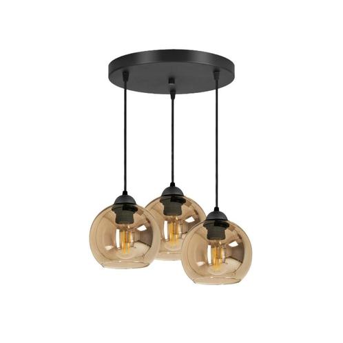 Hanglamp – Industrieel 3-Lichts Amber – Woonkamer - Bollamp, Huis en Inrichting, Lampen | Hanglampen, Nieuw, Glas, Metaal, Verzenden