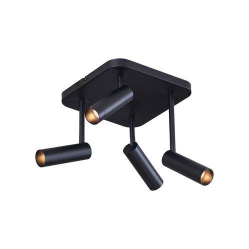 Afgeronde plafondspot zwart GU10 35mm 4-lichts draai- en, Huis en Inrichting, Lampen | Spots, Nieuw, Overige materialen