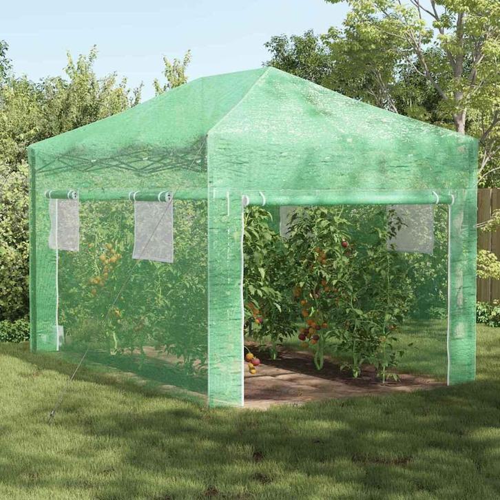 vidaXL Kas met dak met opslag Groen 290 x 430 x 315 cm IJzer, Tuin en Terras, Kassen, Nieuw, Verzenden