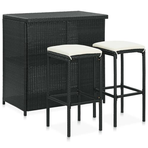 vidaXL 3-delige Barset poly rattan zwart, Huis en Inrichting, Complete eetkamers, Nieuw, Verzenden