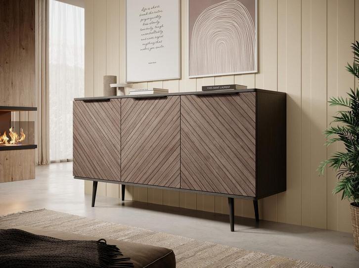 Dressoir - Eiken met zwart - Kast industrieel 150x41x80cm, Huis en Inrichting, Kasten | Dressoirs, 150 tot 200 cm, 25 tot 50 cm