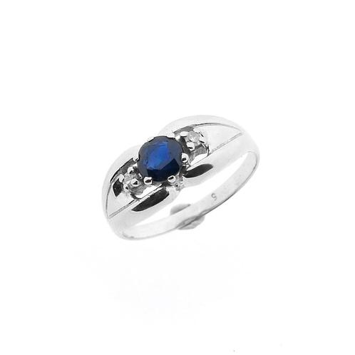 Witgouden ring met saffier en diamant | 0,05 ct., Sieraden, Tassen en Uiterlijk, Ringen, Dame, Met edelsteen, Overige kleuren