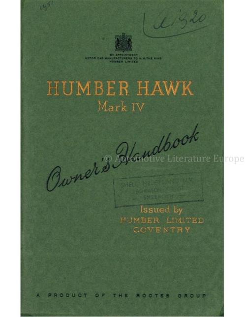 1952 HUMBER HAWK MARK IV INSTRUCTIEBOEKJE ENGELS, Auto diversen, Handleidingen en Instructieboekjes