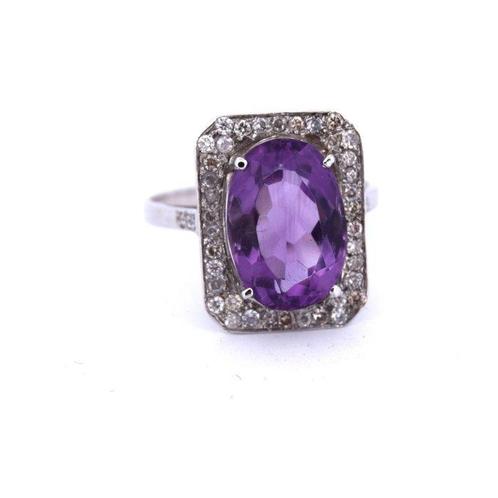 Armring - 18 karaat Witgoud - 6.00ct. tw. Amethist - Diamant, Sieraden, Tassen en Uiterlijk, Antieke sieraden
