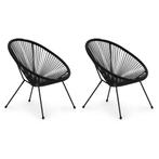 Lounge stoel voor buiten - rattan - 80 x 67 x 60 cm - zwart, Tuin en Terras, Ophalen of Verzenden, Nieuw
