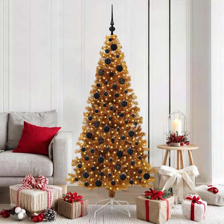 vidaXL Kerstboom met 300 LED met standaard Goud 180 cm PET, Diversen, Kerst, Nieuw, Verzenden