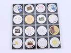 Wereld. 16x Diverse Penningen (Verzilverd & verguld) (Zonder, Postzegels en Munten